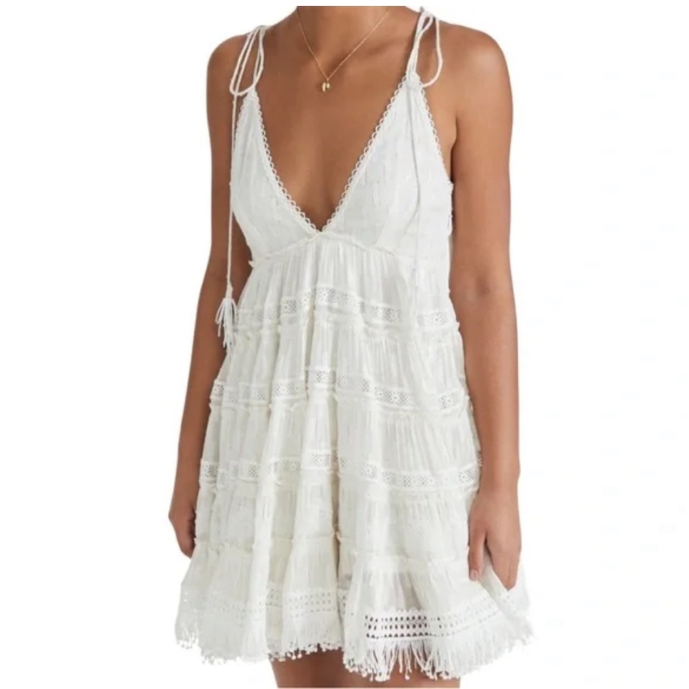 Rocco Sand White Lace Boho Mini Dress